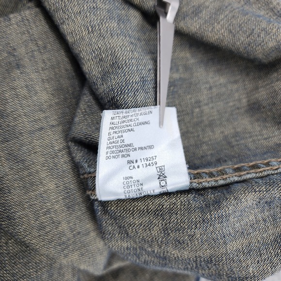 Christian Audigier Denim Shirt Men's XL Blue Med Wash Western Pearl Snap Pockets - Picture 7 of 10